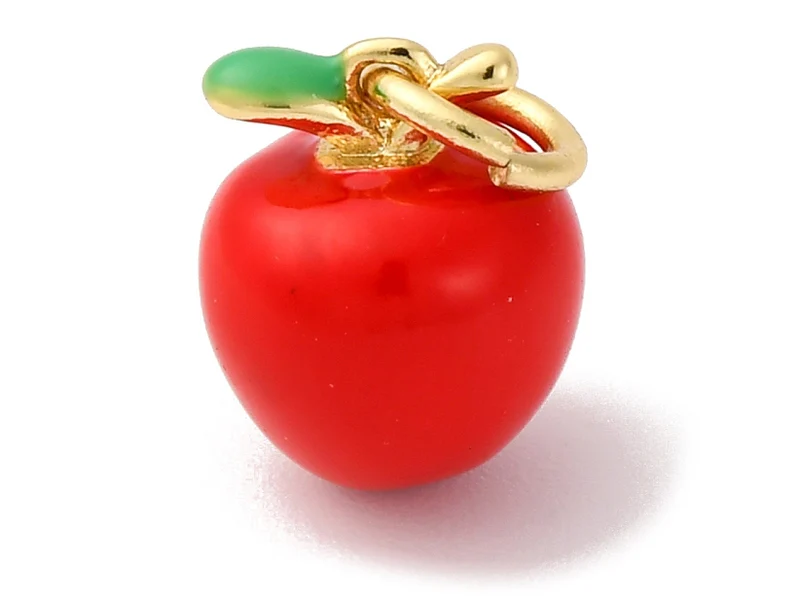 Breloque mini pomme rouge - laiton doré à l’or fin