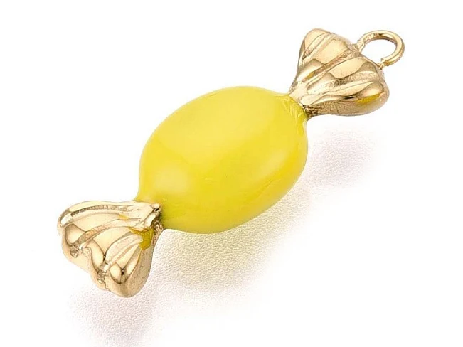 Breloque bonbon jaune - acier inoxydable 304 doré à l’or fin