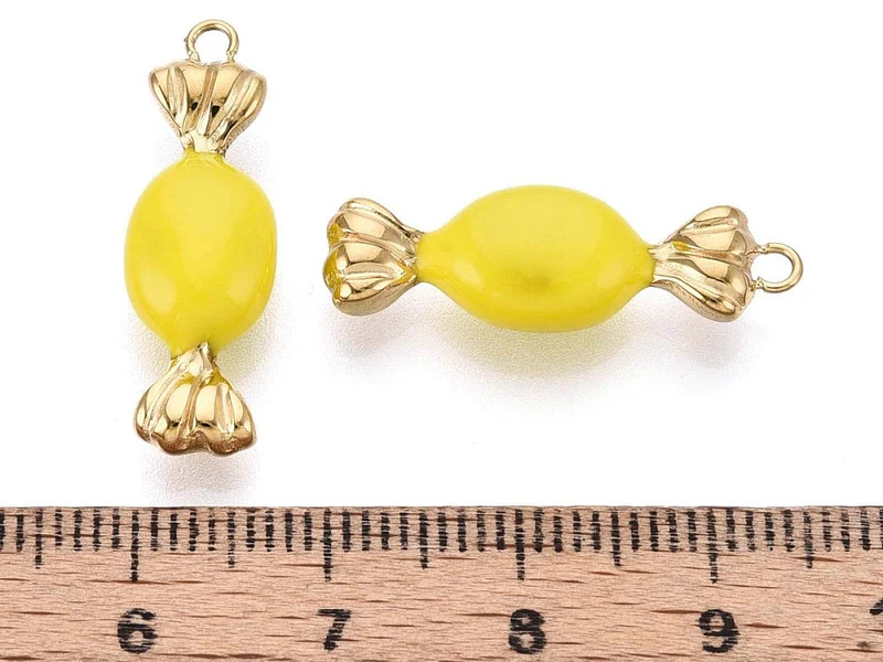 Breloque bonbon jaune - acier inoxydable 304 doré à l’or fin