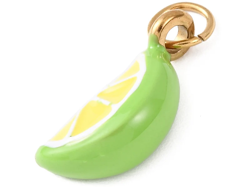 Breloque quartier de citron vert émaillée - acier inoxydable 304 doré