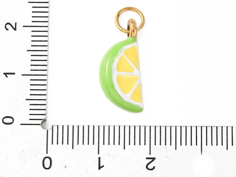 Breloque quartier de citron vert émaillée - acier inoxydable 304 doré