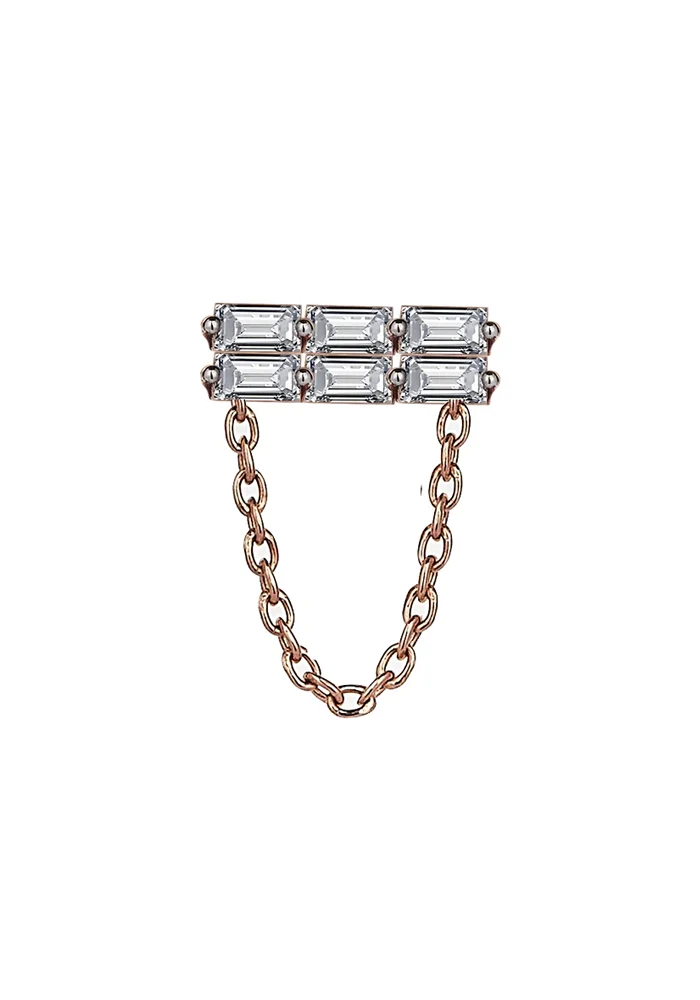 Bo Moment Puce 2 Rangs De Diamants Baguette Blancs 0,06ct Avec Chaine En Dessous Or Rose 14k 0,57g X1