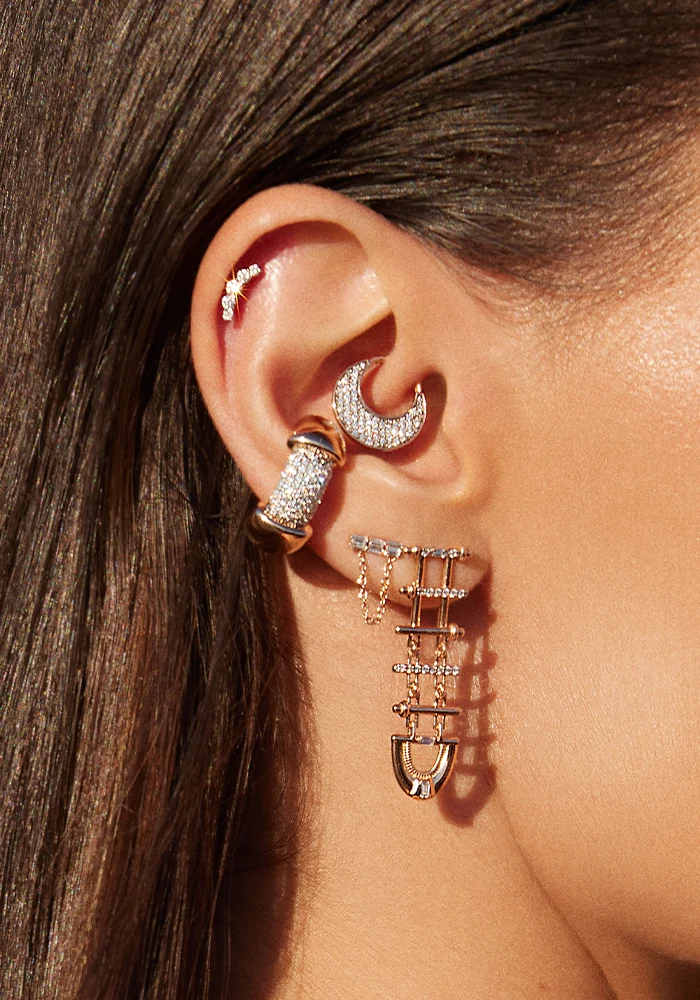 Bo Moment Puce 2 Rangs De Diamants Baguette Blancs 0,06ct Avec Chaine En Dessous Or Rose 14k 0,57g X1