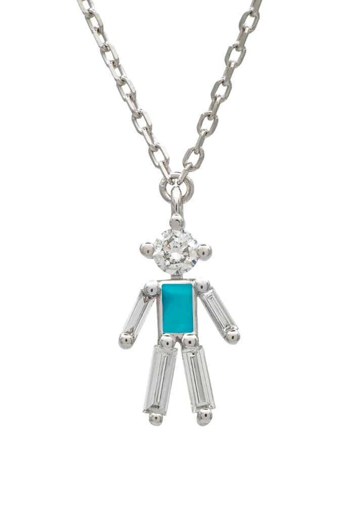 Collier Mini Garçon Argent Diamants Turquoise