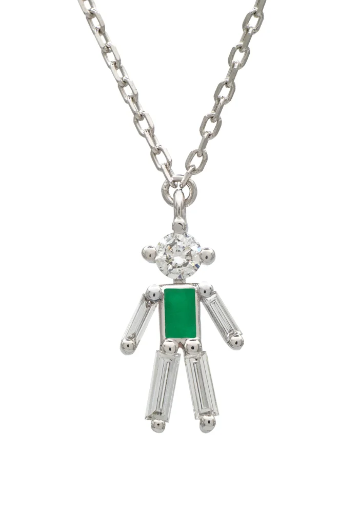 Collier Mini Garçon Argent Diamants Vert