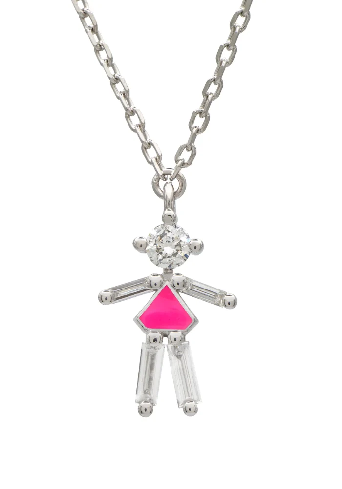Collier Mini Fille Argent Diamants Rose
