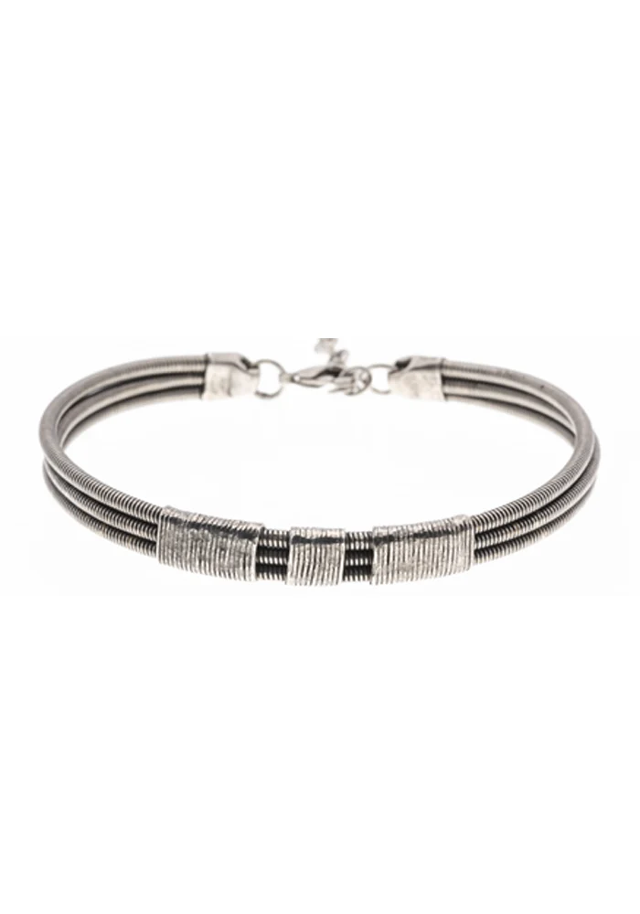 Bracelet Homme 3 Cordes De Basse Entourées Argent Vieilli