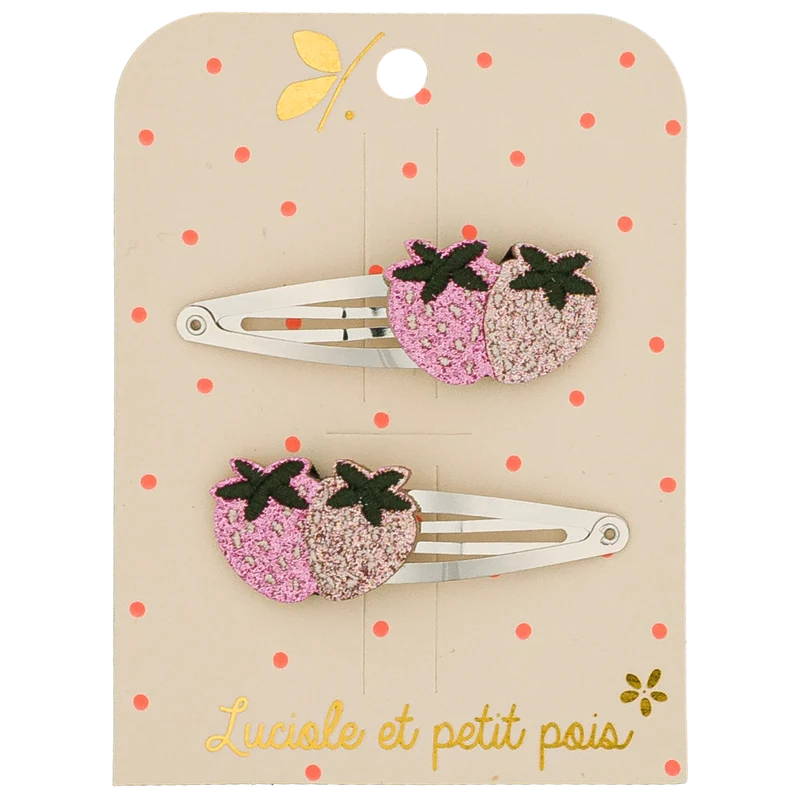 Duo Barrettes Fraises Rose - Luciole et Petit Pois