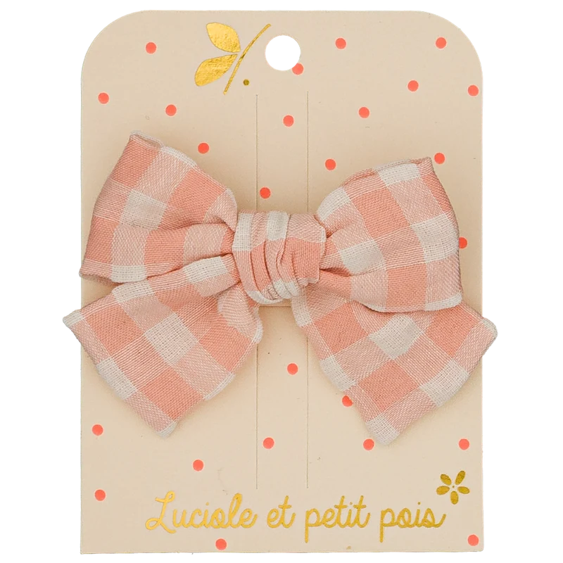 Barrette Nœud Vichy Rose - Luciole et Petit Pois