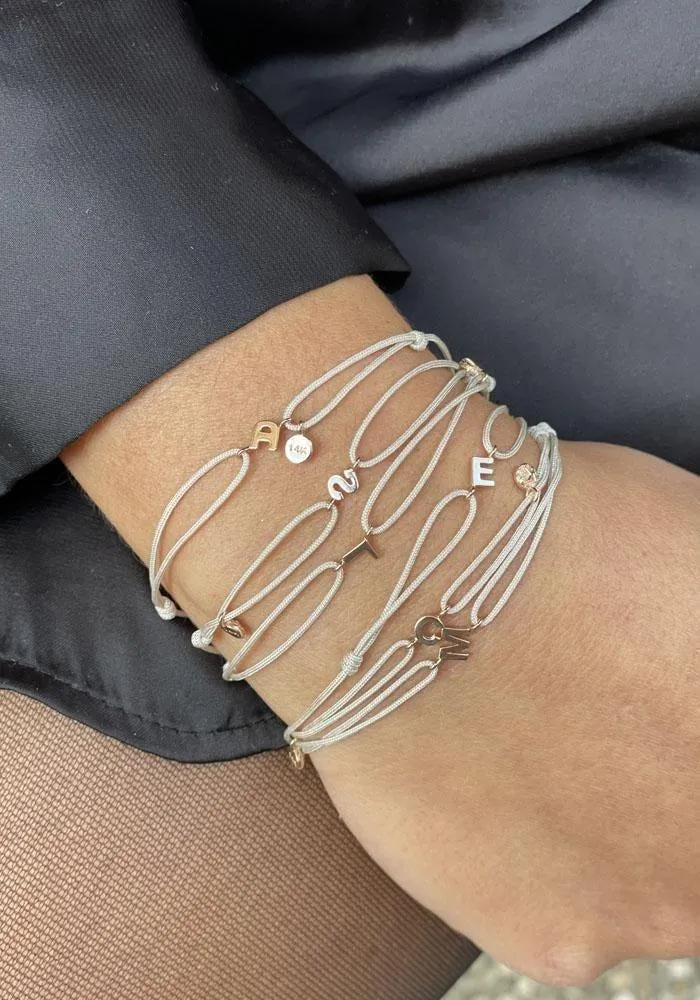 Bracelet Letters Or Rose Sur Cordon Beige