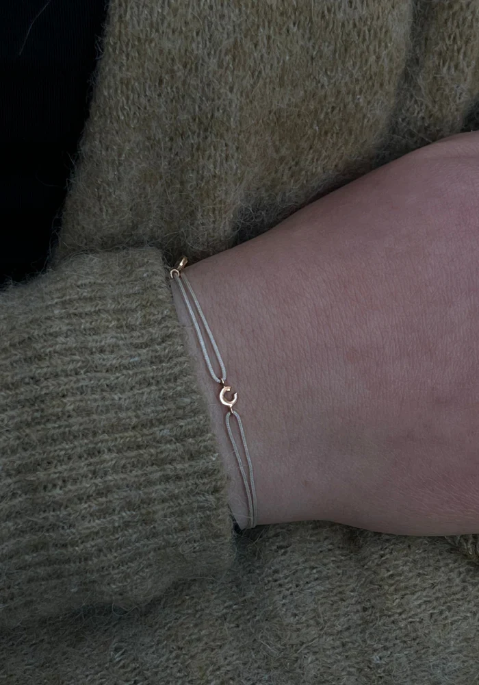 Bracelet Letters Or Rose Sur Cordon Beige