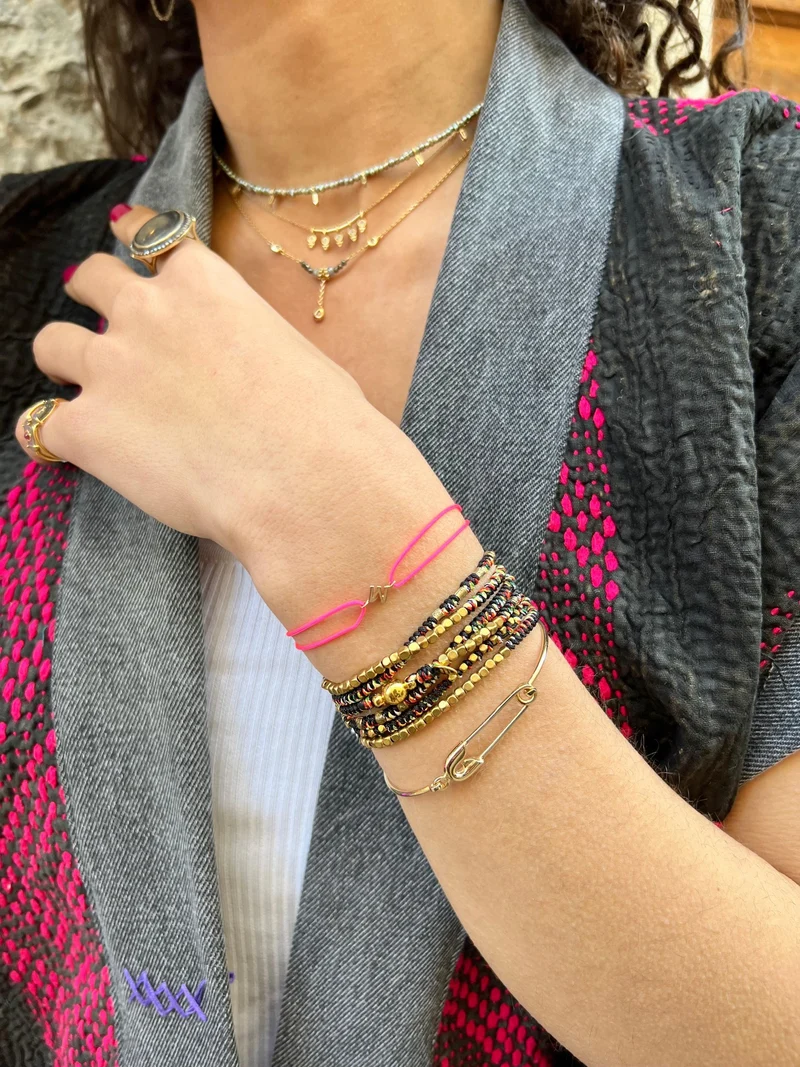 Bracelet Letters Or Rose Sur Cordon Beige
