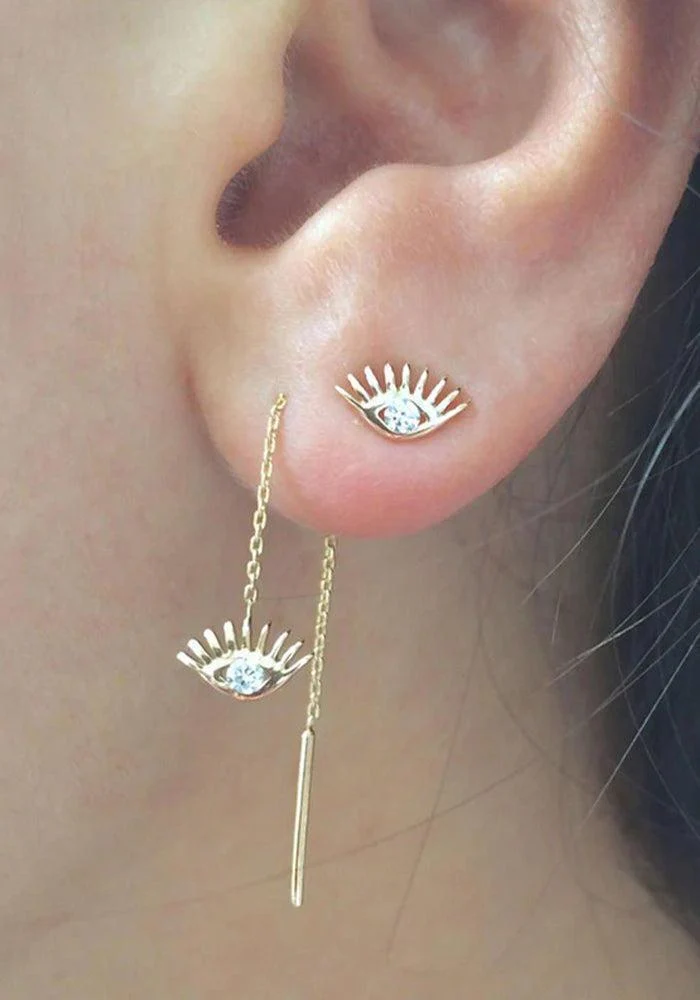 Boucle D'Oreille Evil Eye En Or Rose Et Diamant Blanc