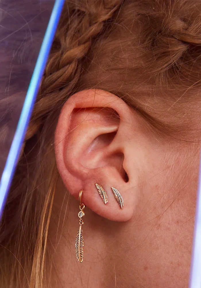 Boucle D'Oreille Feather Solitaire Dangling Hoop