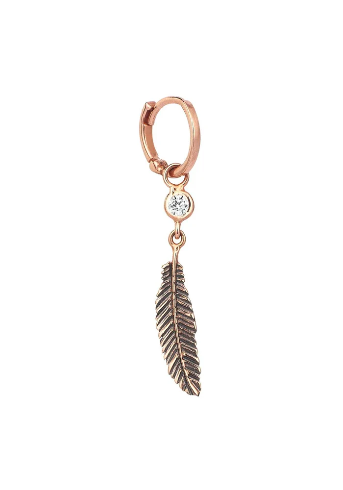 Boucle D'Oreille Feather Solitaire Dangling Hoop