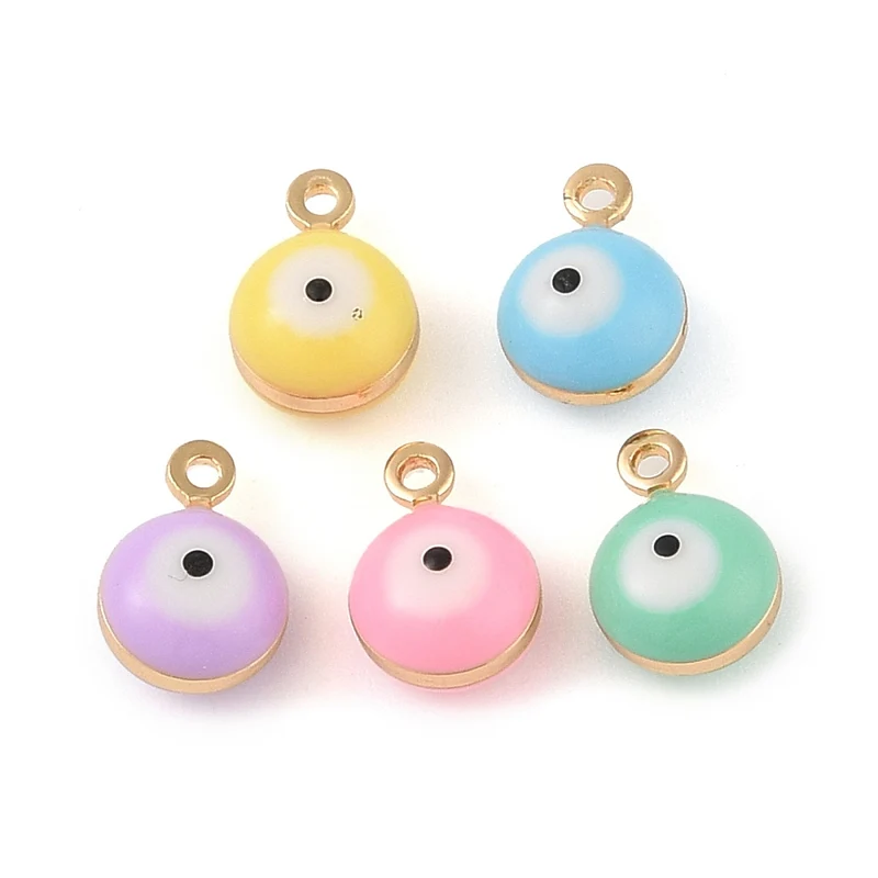 Lot de 10 Breloques grelot oeil émaillé pastel plaqué or 18 K