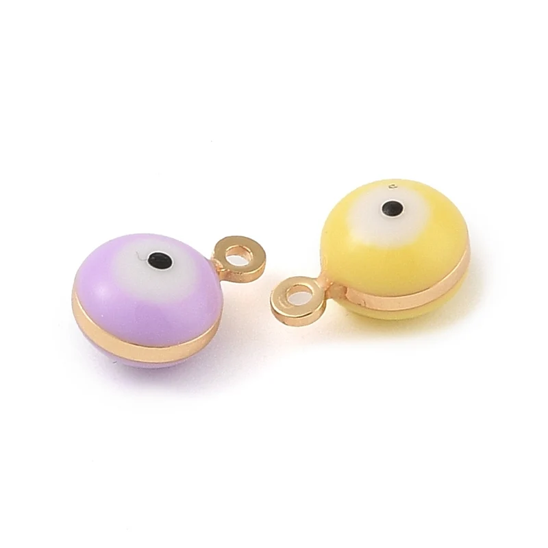 Lot de 10 Breloques grelot oeil émaillé pastel plaqué or 18 K