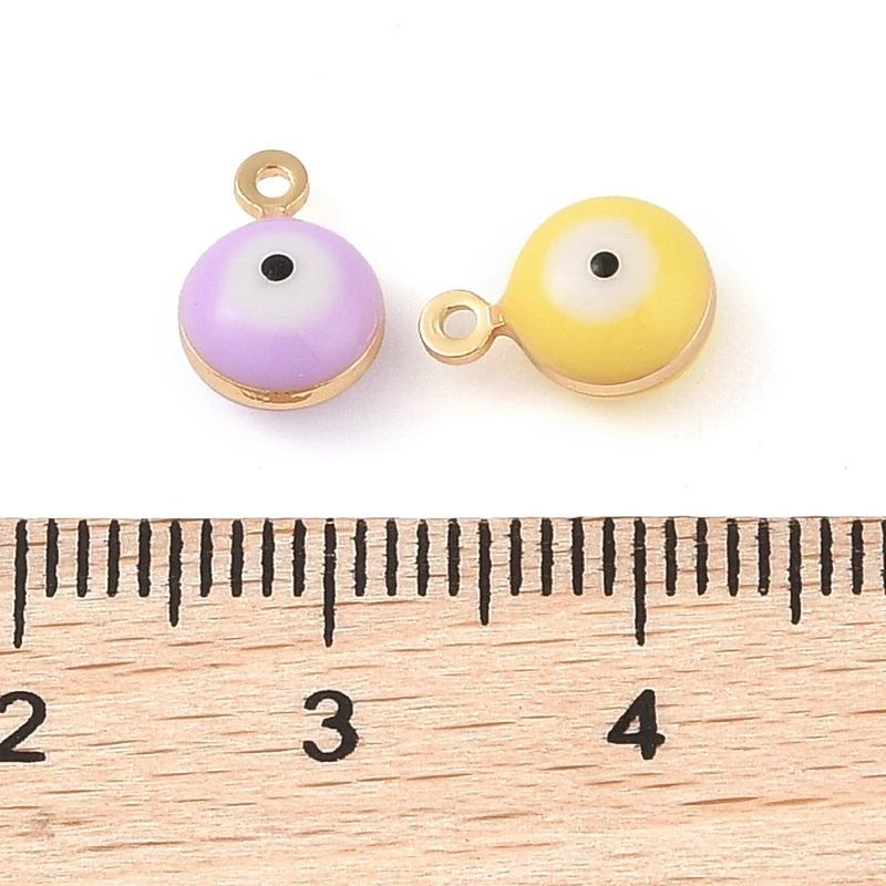Lot de 10 Breloques grelot oeil émaillé pastel plaqué or 18 K
