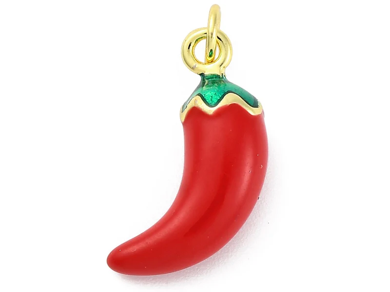 Breloque piment émaillé en laiton plaqué or 18 K