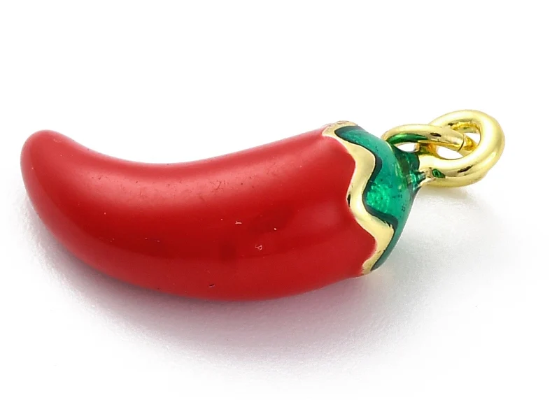 Breloque piment émaillé en laiton plaqué or 18 K