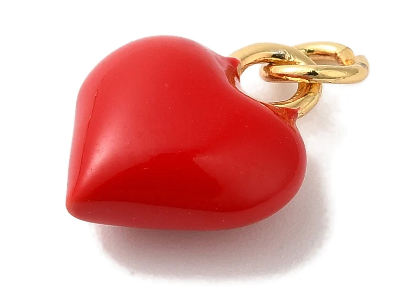 Breloque cœur émaillé rouge en laiton plaqué or 18 K