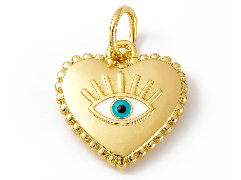 Breloque cœur doré œil turquoise plaqué or 18K