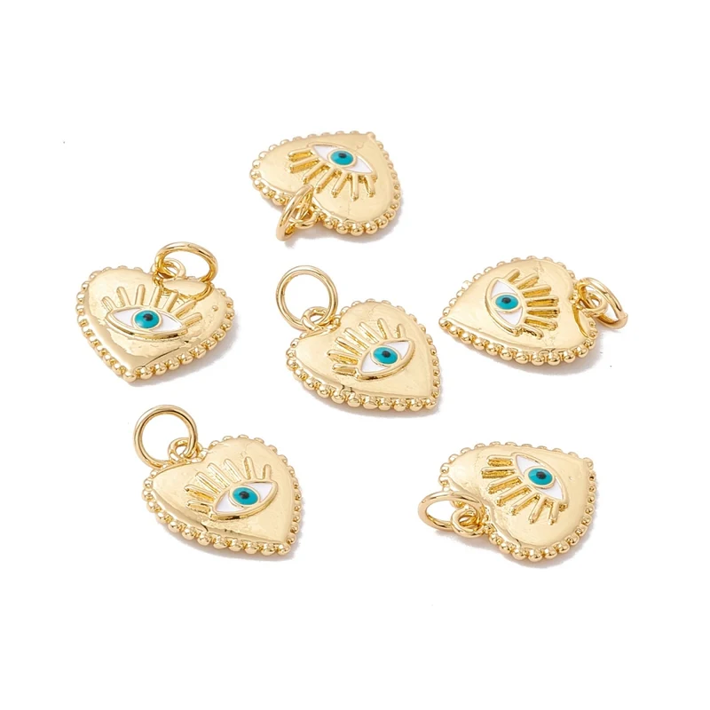 Breloque cœur doré œil turquoise plaqué or 18K