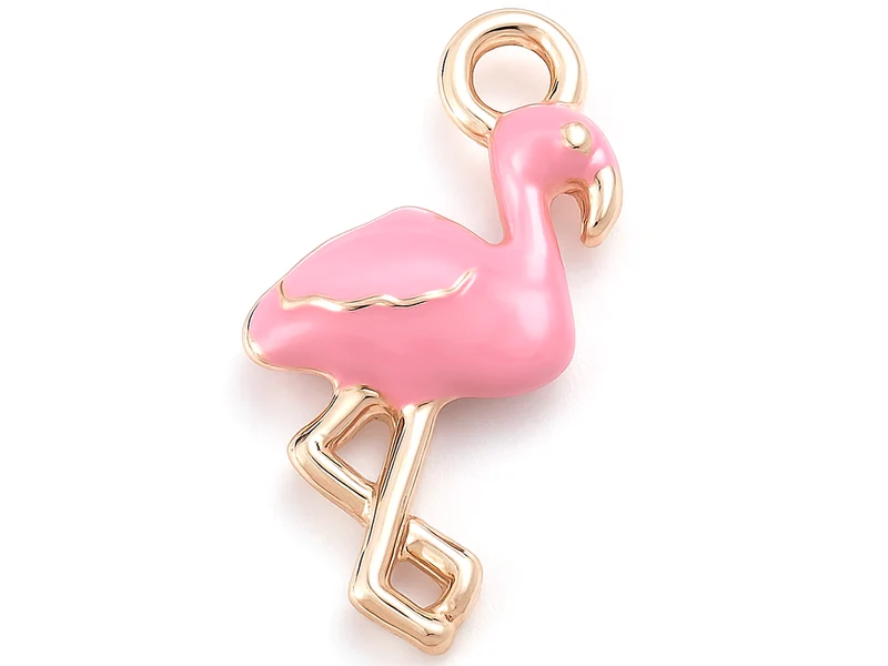 Breloque flamant rose émaillée rose en laiton doré – Touche tropicale pour bijoux DIY