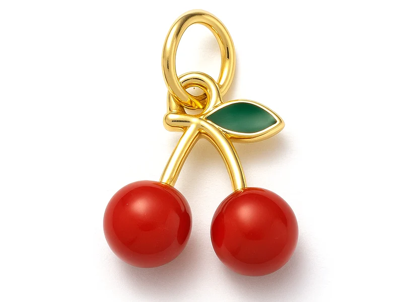 Breloque cerises émaillées en laiton plaqué or 18 K – Duo fruité pour créations DIY