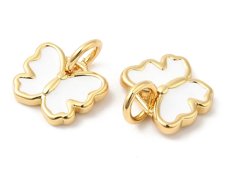 Breloque papillon dorée émaillée pour bijoux DIY