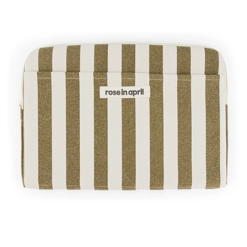 Pochette Ordinateur Octave Rayé Olive Greige - Rose In April