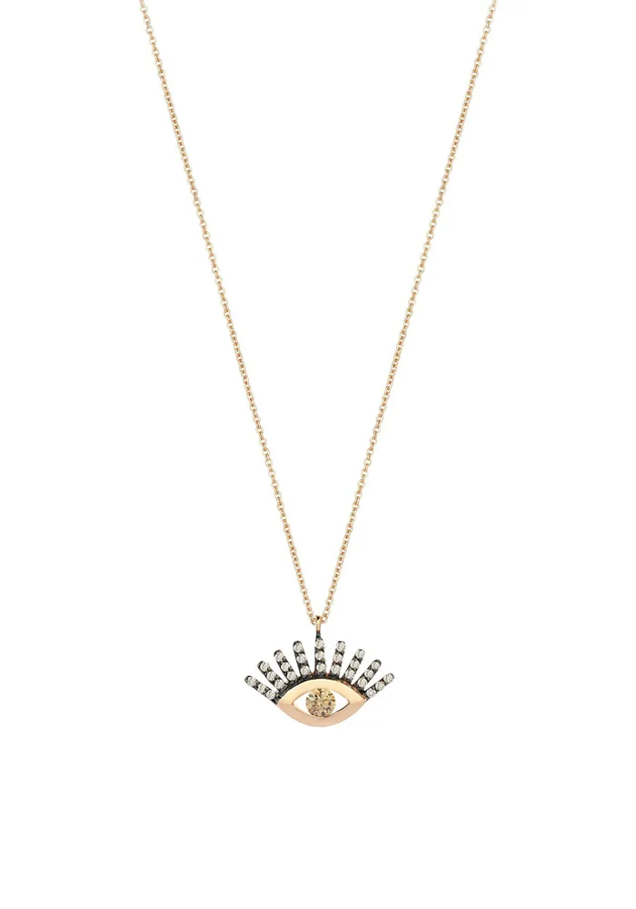 Collier Maxi Pave Evil Eye Slim Chain Diamants Champagne