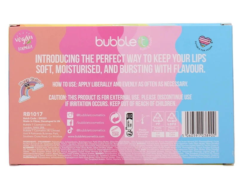 Ensemble baumes à lèvres 6 saveurs arc-en-ciel - Bubble T