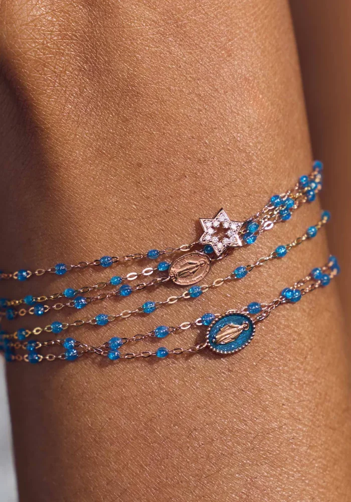 Bracelet Classique Gigi Or Rose Et Résines Azur 17cm