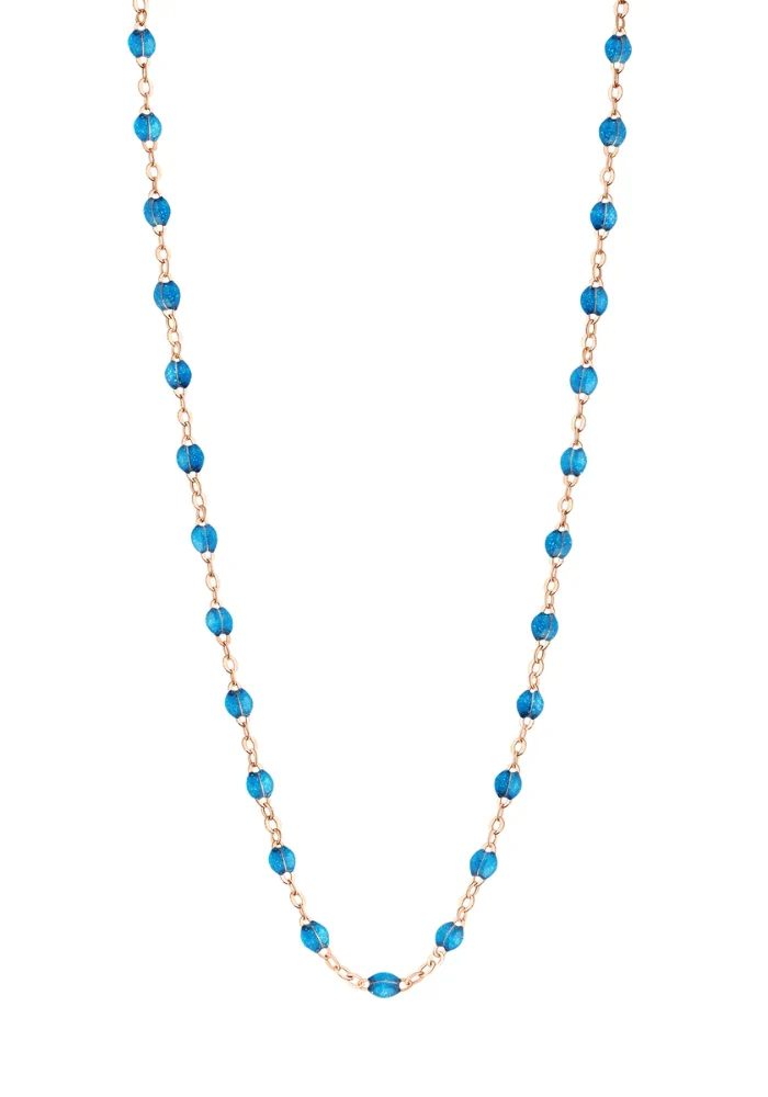 Collier Classique Gigi Or Rose Et Résine Azur 42 cm
