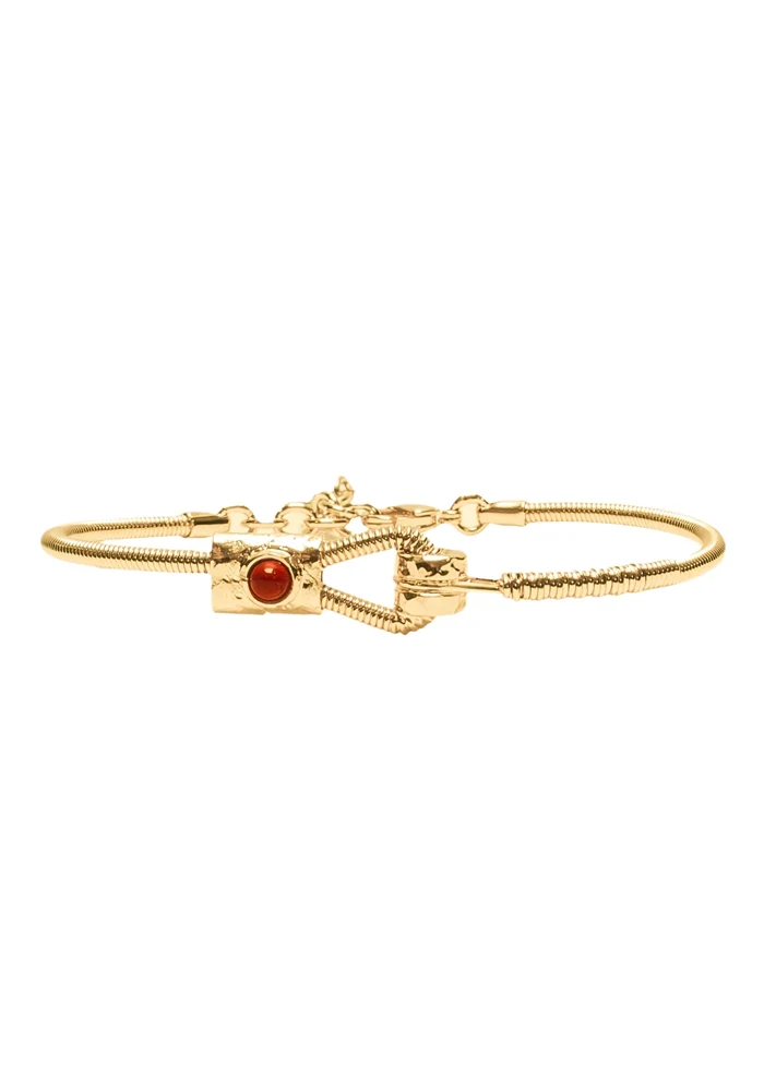 Bracelet Corde De Basse Plaque Or Fixation Horizontale Et Pierre Naturelle