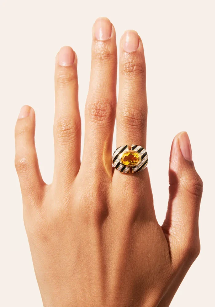 Bague Zèbre Quartz Jaune