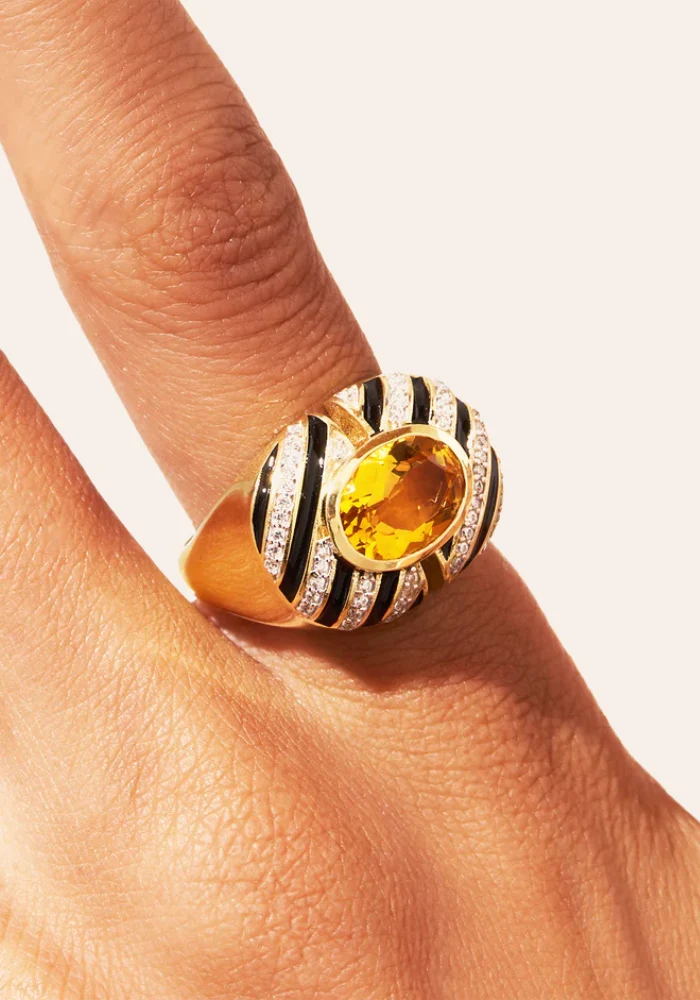 Bague Zèbre Quartz Jaune
