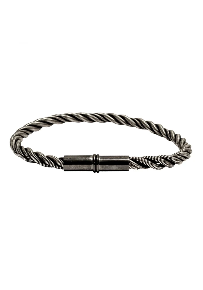 Jonc Twist Homme Noir Argent Vieilli