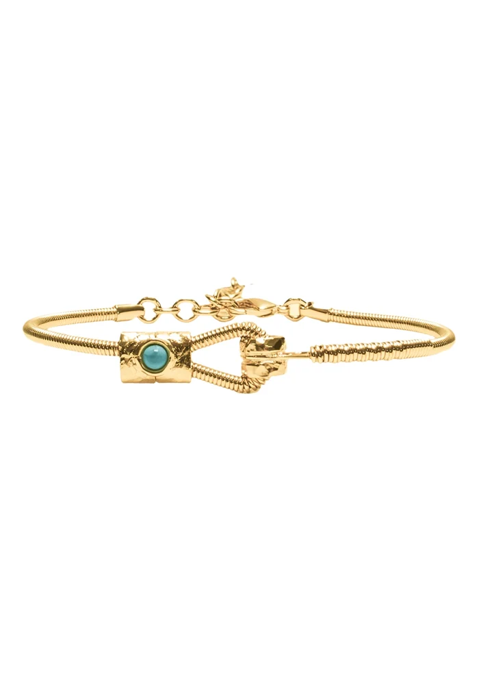 Bracelet Corde De Basse Fixation Horizontale Plaqué Or Turquoise