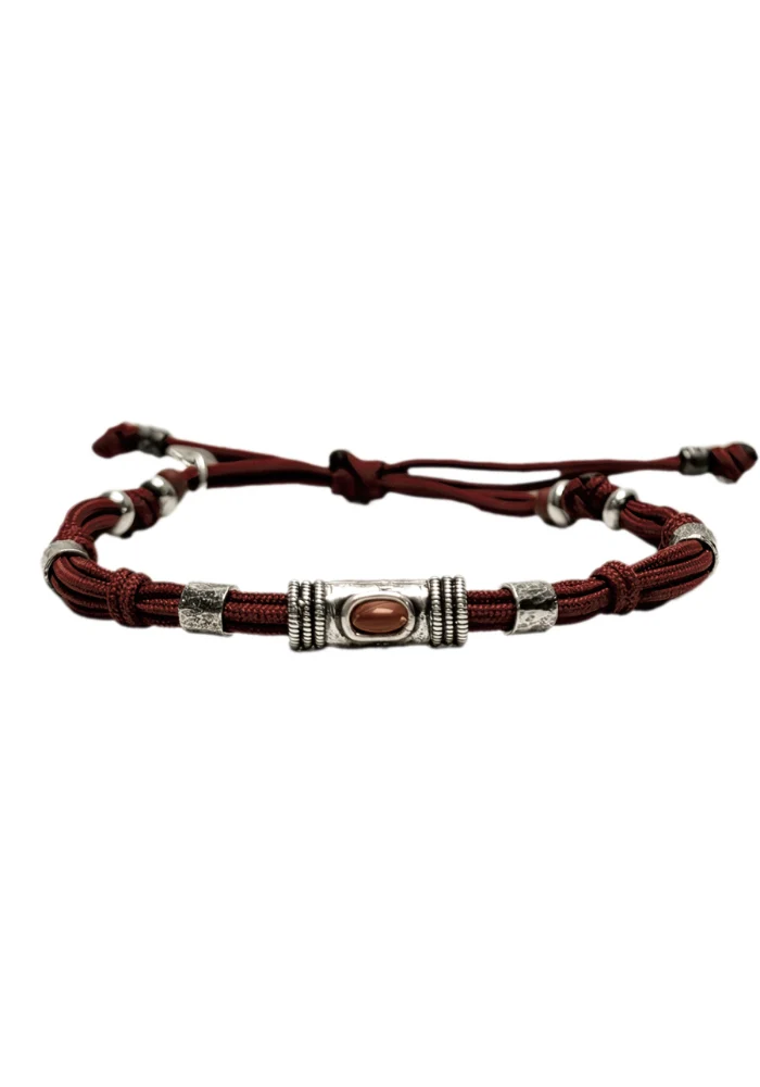 Bracelet Cordon Brique Et Jaspe Rouge Homme