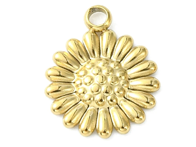 breloque fleur en acier inoxydable 304 doré à l’or fin 14K