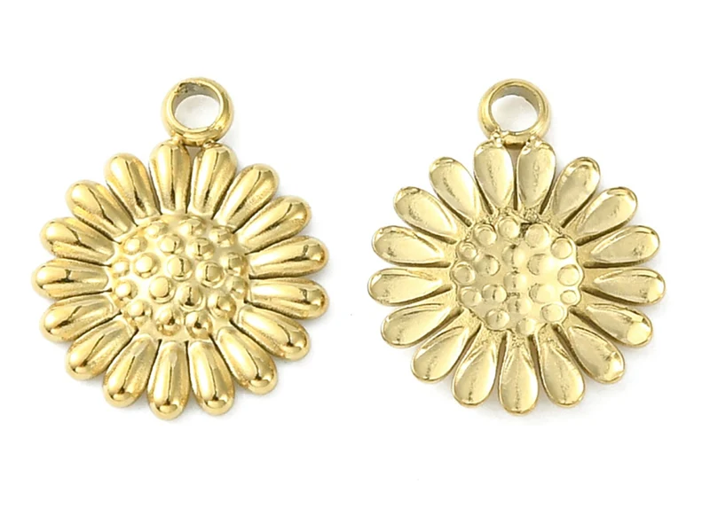 breloque fleur en acier inoxydable 304 doré à l’or fin 14K