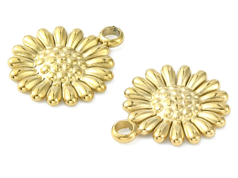 breloque fleur en acier inoxydable 304 doré à l’or fin 14K