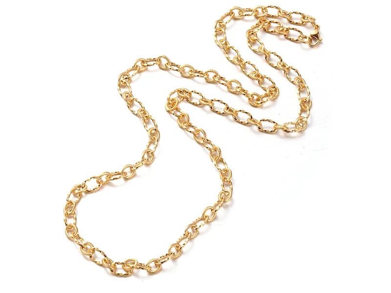 Collier chaîne cable texturée en acier inoxydable 304 doré à l’or fin