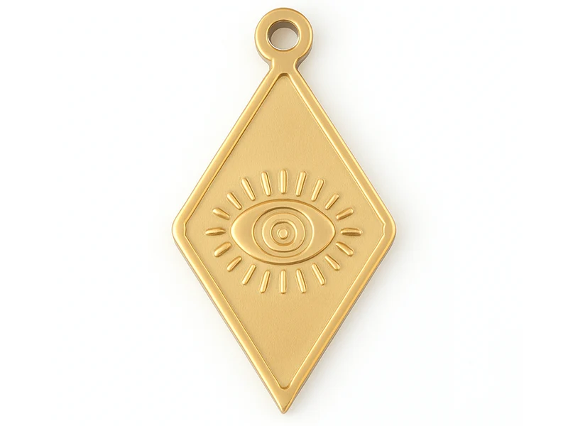 Breloque pendentif losange avec œil en acier inoxydable 304 doré à l’or fin 18K