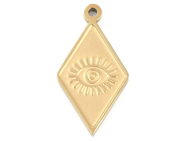 Breloque pendentif losange avec œil en acier inoxydable 304 doré à l’or fin 18K