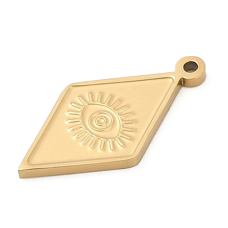 Breloque pendentif losange avec œil en acier inoxydable 304 doré à l’or fin 18K