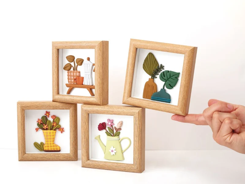 Cadre déco en FIMO - Vases graphiques
