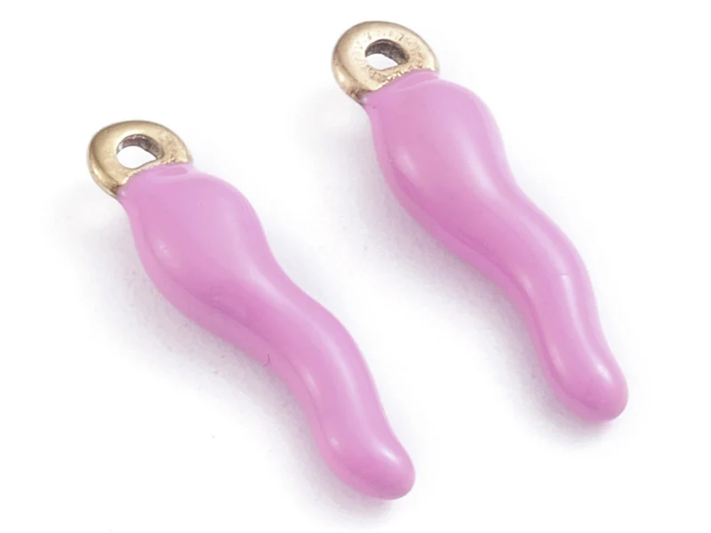Breloque corne italienne en émail violet sur acier inoxydable 304 plaqué or